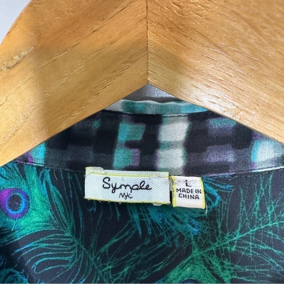 Symple NYC plaid oversized button front peacock blouse - Picture 3 of 9